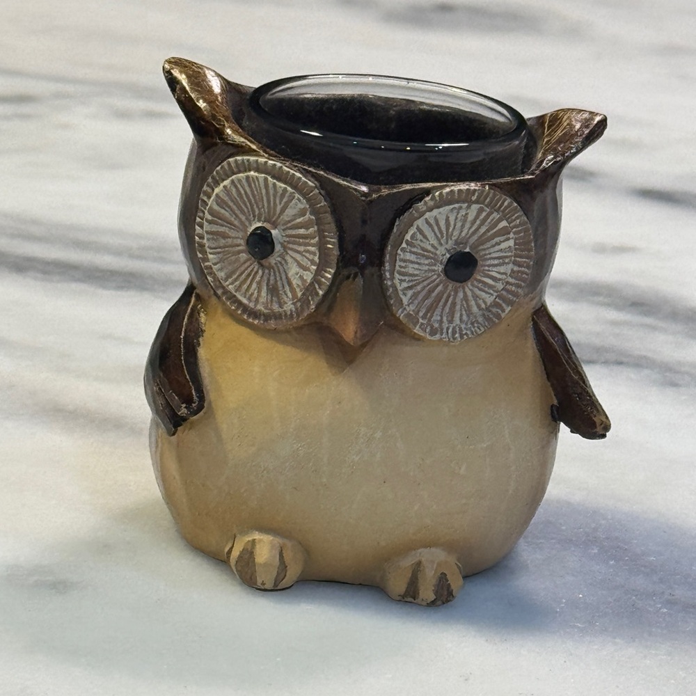 Owl Yankee Candle 2011 Votive Holder Rustic Resin With Glass Insert 3 1/2"